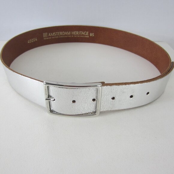 New Amsterdam Heritage M Metallic Silver Leather Belt Handcrafted Netherlands - Picture 3 of 10